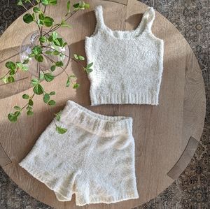 skims • cozy knit short set in bone